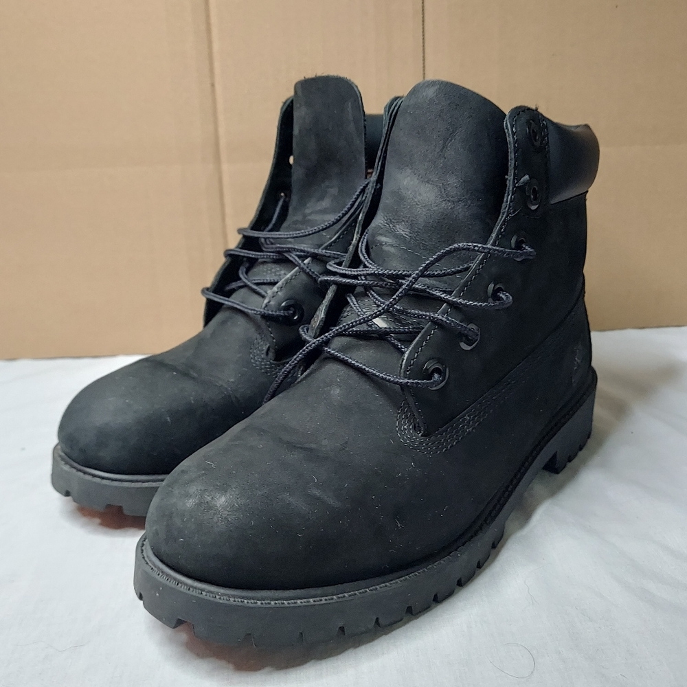 Timberland 6 Inch Premium Waterproof Triple Black Junior Youth Boots 12907. Sz 6